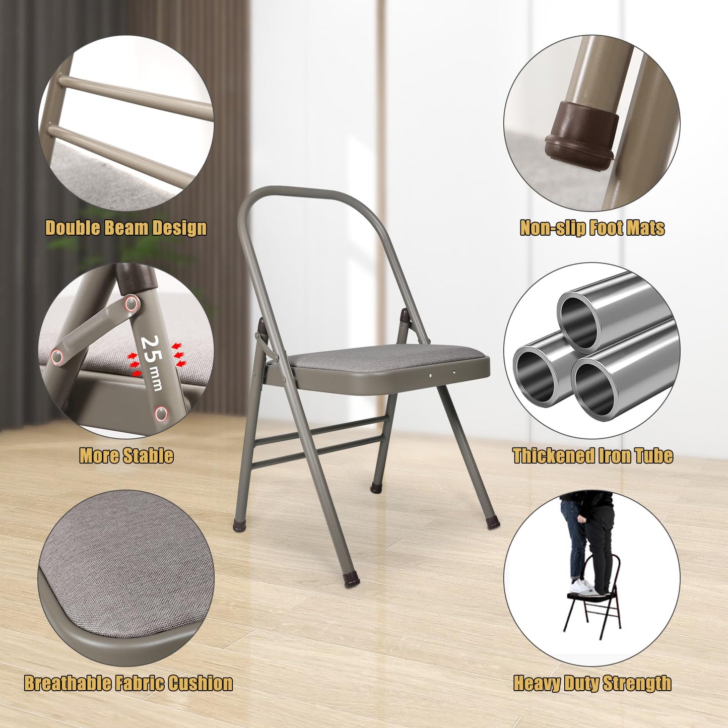 INNOLIFE Yoga Auxiliary Chair Foldable Backless Yoga Chair for Abs & Core, Foldable Balance Training Yoga Chair, Flexibility and Strength Training and Back Pain Relieving (Gray)