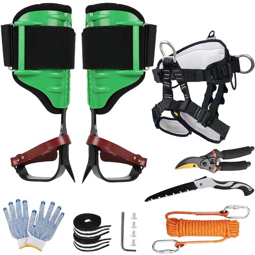 timiland Adjustable Alloy Steel Tree Climbing Gear，Tree Spikes， Tree Climbing Spikes Set with Safety Belts 350lbs Load Capacity Arborist Equipment for Rock Climbing、Fruit Picking、Tree Felling