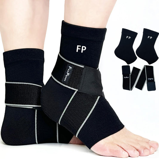 FvaPemm Ankle Brace for Women Men, 2 Pack Ankle Compression Sleeve Support Copper Infused Ankle Brace for Sprained Ankle, Plantar Fasciitis Sports, Achilles Tendonitis Pain Relief, Black, S