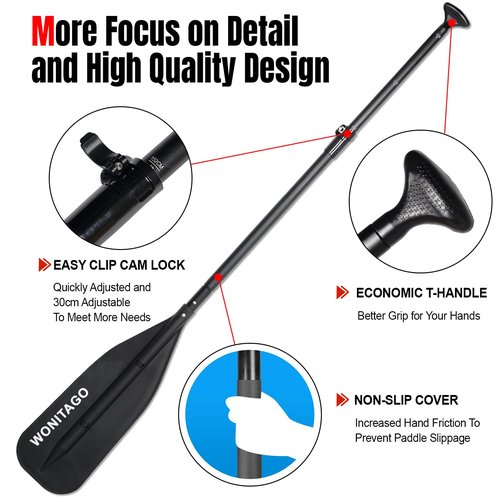WONITAGO Canoe Paddles Aluminum Paddle with PP Blades, Floating Adjustable Canoe Paddle and Boat Paddle, 122-152 cm/4-5 Ft, Black