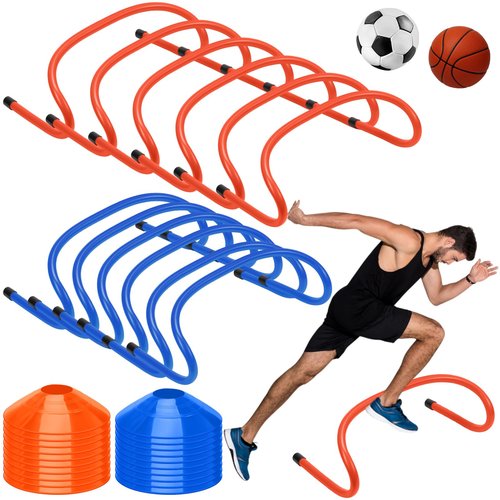 Seenelling 32 Pcs 6" Agility Training Hurdles Speed Training Hurdles and Marker Cones Equipment Agility for Athletes Soccer Football Basketball or Plyometric Exercise Compact Storage(Orange,Blue)