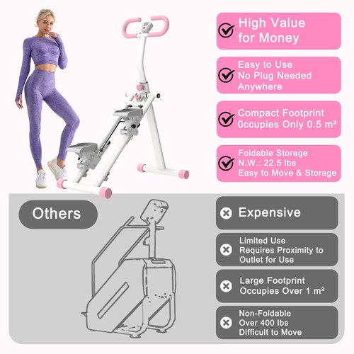 Stair Stepper for Home,Vertical Climber Workout Machine with Stable Frame and Adjustable Handlebar for Legs Workouts,Full-Body Cardio Workout Equipment for Women & Men (Pink)