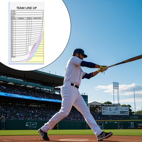 XUEJITECH 30 Sets Baseball/Softball Lineup Cards, 4-Part Carbonless Copies with Tearing Line, 30 Games with 16 Player Roster Lineup Sheet for Coaches, Team, Sports