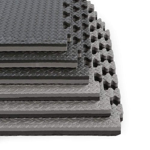 Xspec 1" Extra Thick 48 sq ft Reversible EVA Gym Foam Floor Mat Tiles (24" x 24"), Steel Pattern, 12 pcs, Black & Grey