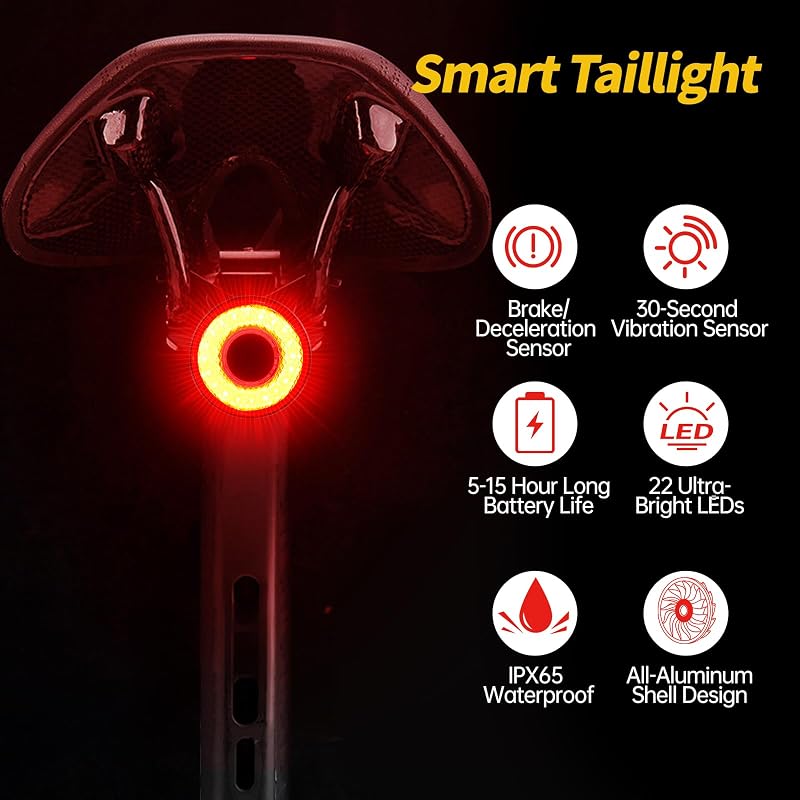 Bike Lights Set 2400 Lumens USB-C Rechargeable Front & Tail Light IPX6 Aluminum