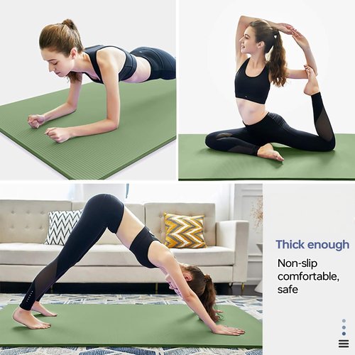 Gruper Thick Yoga Mat Non Slip, Large Size 72" L x 32" W x 0.6" TH, Premium Exercise & Fitness Mat with Carrying Strap and Bag, Workout Mats for Home (Matcha, 0.6 * 32 * 72 Inches)
