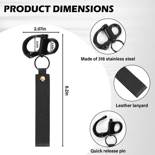 ETZ Quick Release Clip Shackle for SCBA Mask (2 Pack), Firefighter Accessories Tools, Quick Release Snap Shackle, Marine Grade 316 Stainless Steel Shackle for Rigging with Leather Handle (Black)