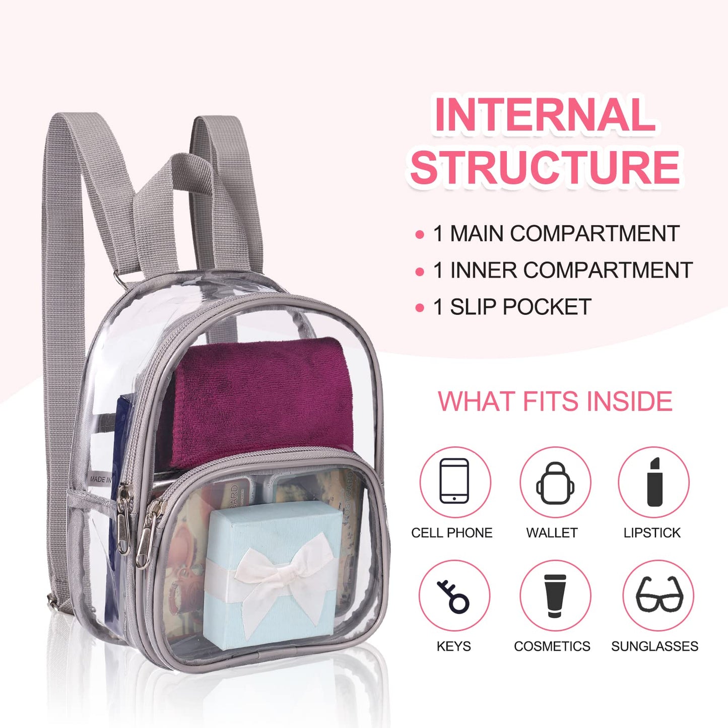 USPECLARE Clear Mini Backpack Stadium Approved for Little Boys & Girls, Transparent Backpack for Concert, Festival, Sport Events