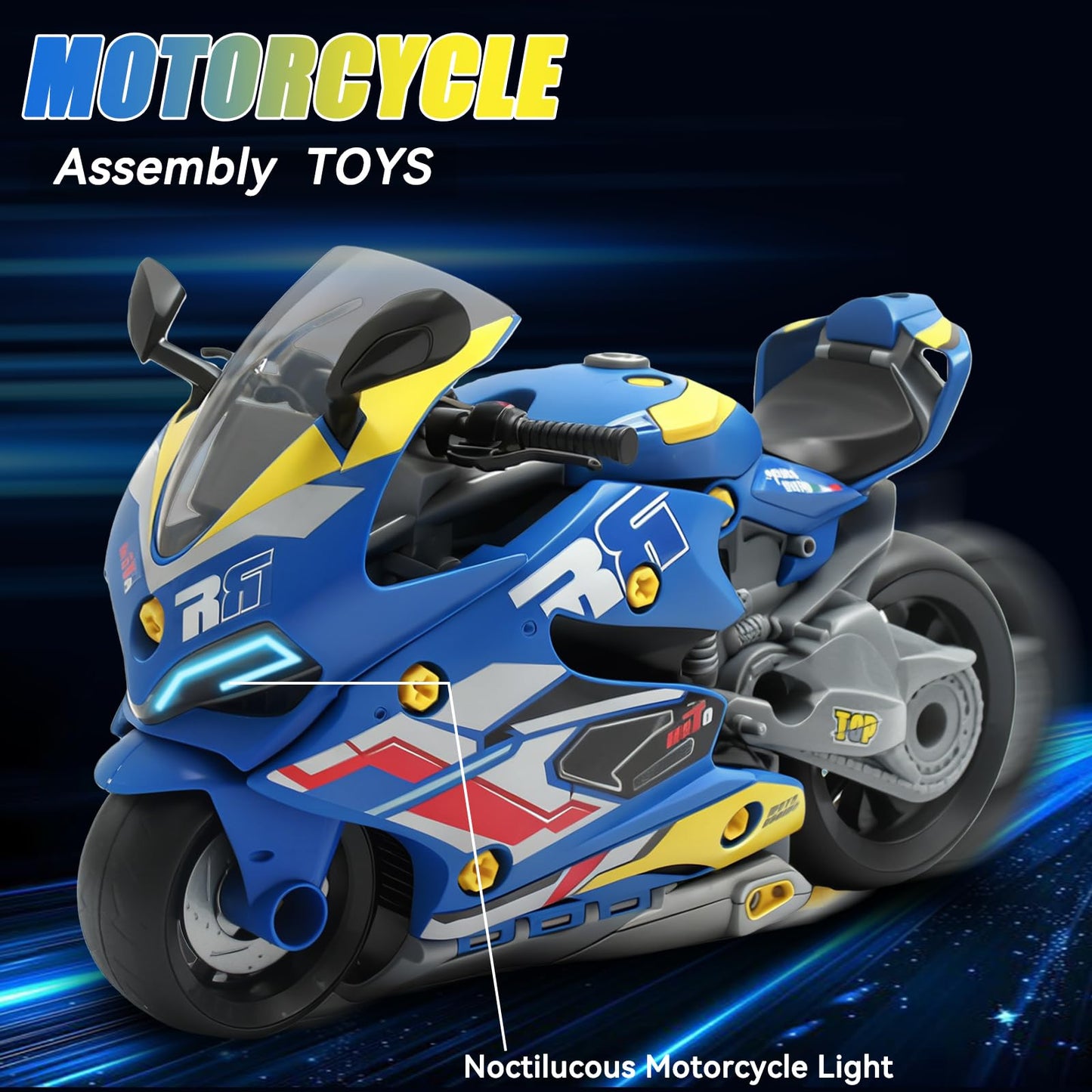 Poakkus Take Apart Motorcycle Toys Kit, Motorcycle Model Toys for Kids Mechanic,Motorcycles Toy with Light, Sound & Spray for Toddlers 3+ Kids,Interactive Toy Engine Building Kit, Blue