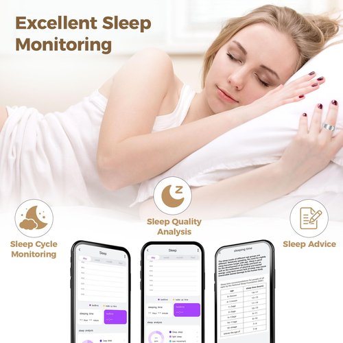 Hugrow Smart Ring for Men & Women, Wellness & Fitness Tracker with Sleep/Step/Heart Rate/Blood Oxygen/Calorie Counter, IP68 Waterproof Wearable Ring for iOS Android Silver (Silver, 8)