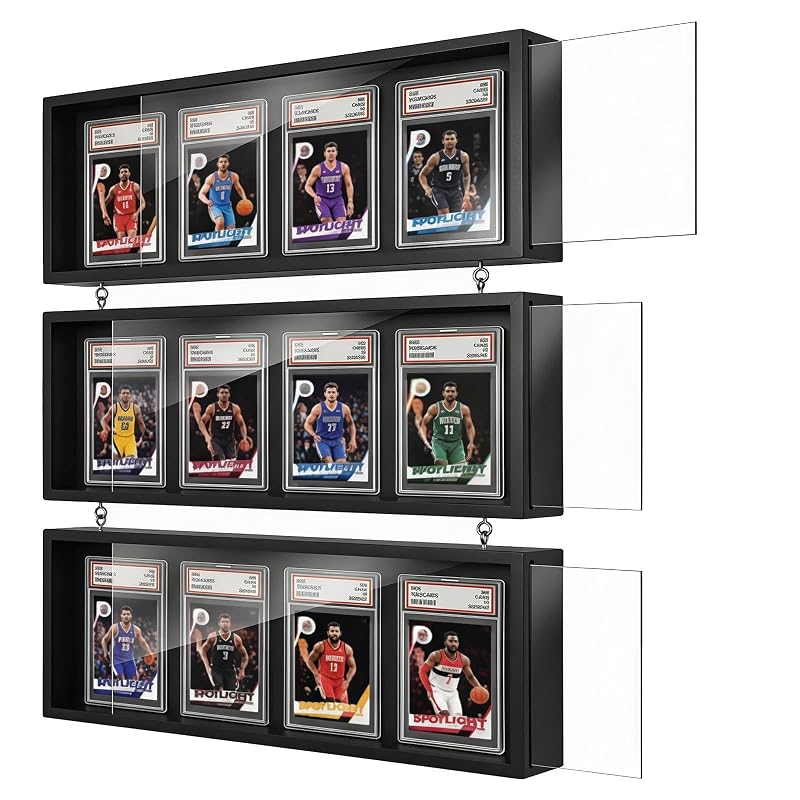 MoKo Card Display Case 3-Pack Wall Mount for 12 Graded Cards — Black