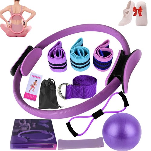 Pilates Essentials Kit for Women, Yoga Sets for Women, Pilates Ring and Ball Set, Booty Bands/Figure 8 Resistance/Yoga Bands for Stretching, for Gym Workout (Purple)