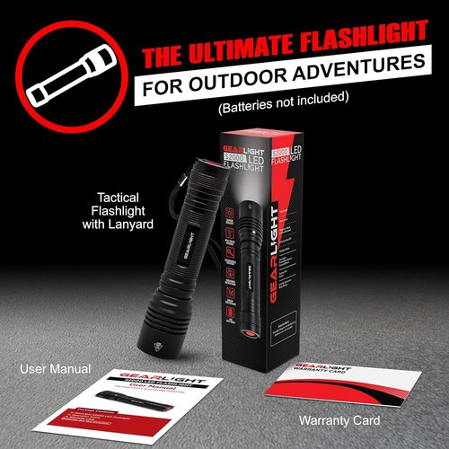 GearLight S2000 LED Flashlight High Lumens - Super Bright, Powerful, Mid-Size Tactical Flashlight for Outdoor Activity & Emergency Use - S2000-1 Pack, (Batteries Not Included)