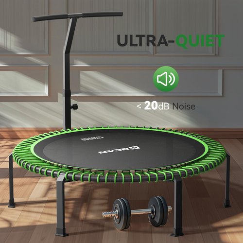 BCAN 550 LBS Soft Land Bungees Rebounder Trampoline, 48'' Mini Trampoline for Adult, 2 Set of Bungees, Green