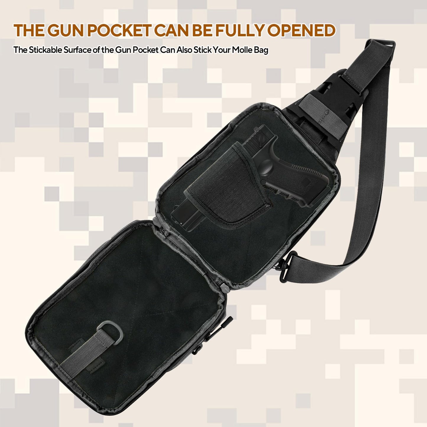 Vdones CCW Concealed Carry Chest Bag with Gun Holster, Adjustable Tactical Sling Bag Crossbody EDC Gun Carry Bag for Men