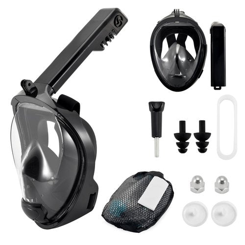 KUNQUEST Full Face Snorkel Mask, Snorkeling Gear for Adults with 180° Anti-Fog HD View and Detachable Camera Mount, Anti-Leak Snorkel Mask Adult Youth(Black, L/XL)