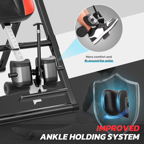 YOLEO Inversion Table Training Equipment Massage & Heat Inversion Table ITM280 Back Pain Relief Equipment w/Remote Control, Reversible Ankle Holders, Heavy Duty up to 320lbs (Red)