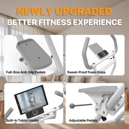 MACYO Stair Stepper for Home Workout - Full-Size Foot Pedals with Tablet Holder, Foldable Stepping Climbers, Easy Assembly, Compact Design for Cardio & Leg Training (White)