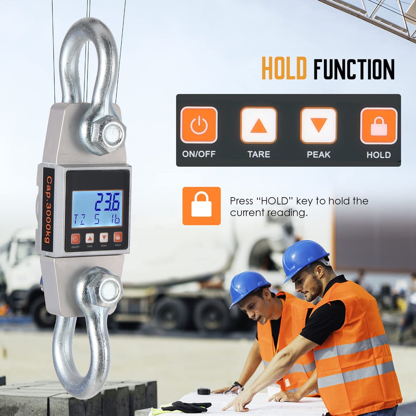 Bonvoisin Digital Crane Scale 6600lb Hanging Scale Heavy Duty Industrial Hanging Weight Scale (6600lb/3000kg)