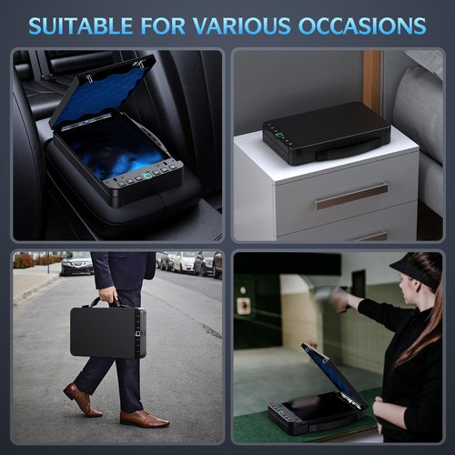Portable Safe with Fingerprint, Keypad Lock, Key, Small Biometric Safe for Travel, Home, Car, Nightstand Beside, Drawer