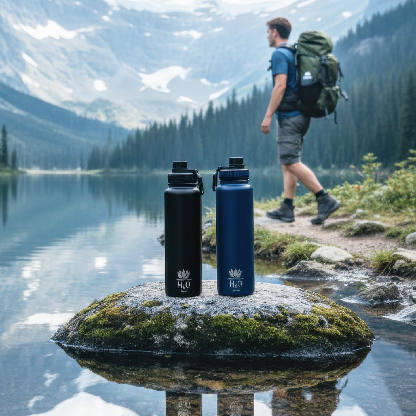 Premium 1 Liter Water Bottle (33.8 oz) with Carrying Case & Strap - Double Wall Vacuum Insulated Stainless Steel Water Bottle - Leakproof Lid, Wide Mouth, BPA-Free, Removable Strainer – Black