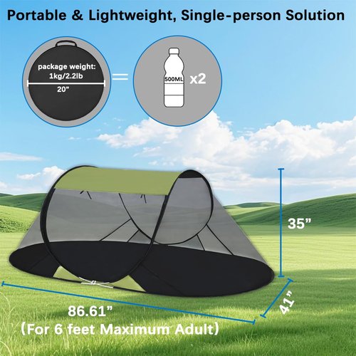 Akiky Pop Up Mosquito Tent for Camping,1 Person Camping Tent with Bug Screen Tent,Mosquito Net Foldable Portable for Adults Kids (ArmyGreen)