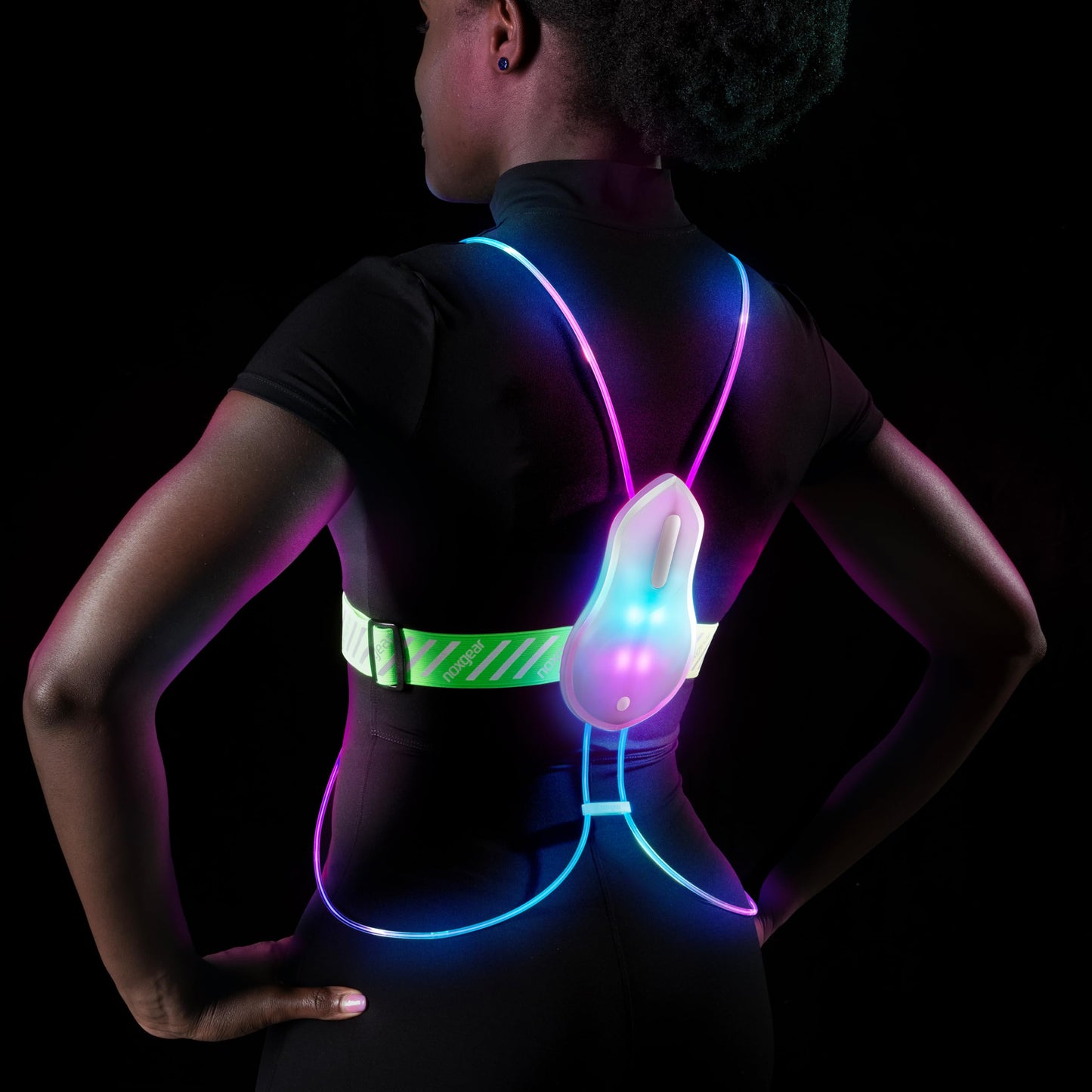 noxgear Tracer2 Multicolor Light Up and Reflective Running Vest with 500 Lumen Chest Light | Adjustable Fit, Rechargeable, Waterproof | Running Lights for Runners and Walkers |(Size: Small)