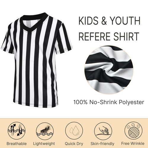 Thapower Children Referee Shirt Costume Kids Youth Black and White Stripe Boy Girls Toddler Ref Jersey,Zipper Collar