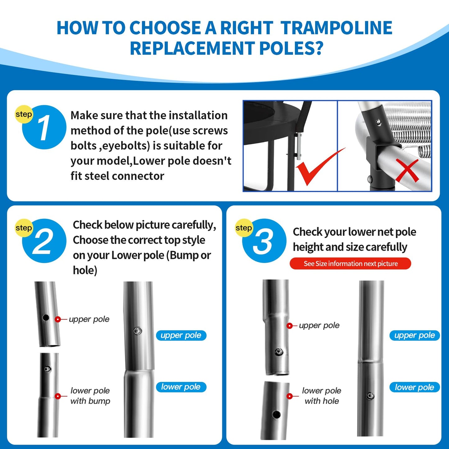 2 Sets Trampoline Curved Lower Enclosure Poles Fit for 12-16FT Trampoline Frame, Lower Net Pole Replacemnet with Foam Cover Padding, Hardwares-2 Style