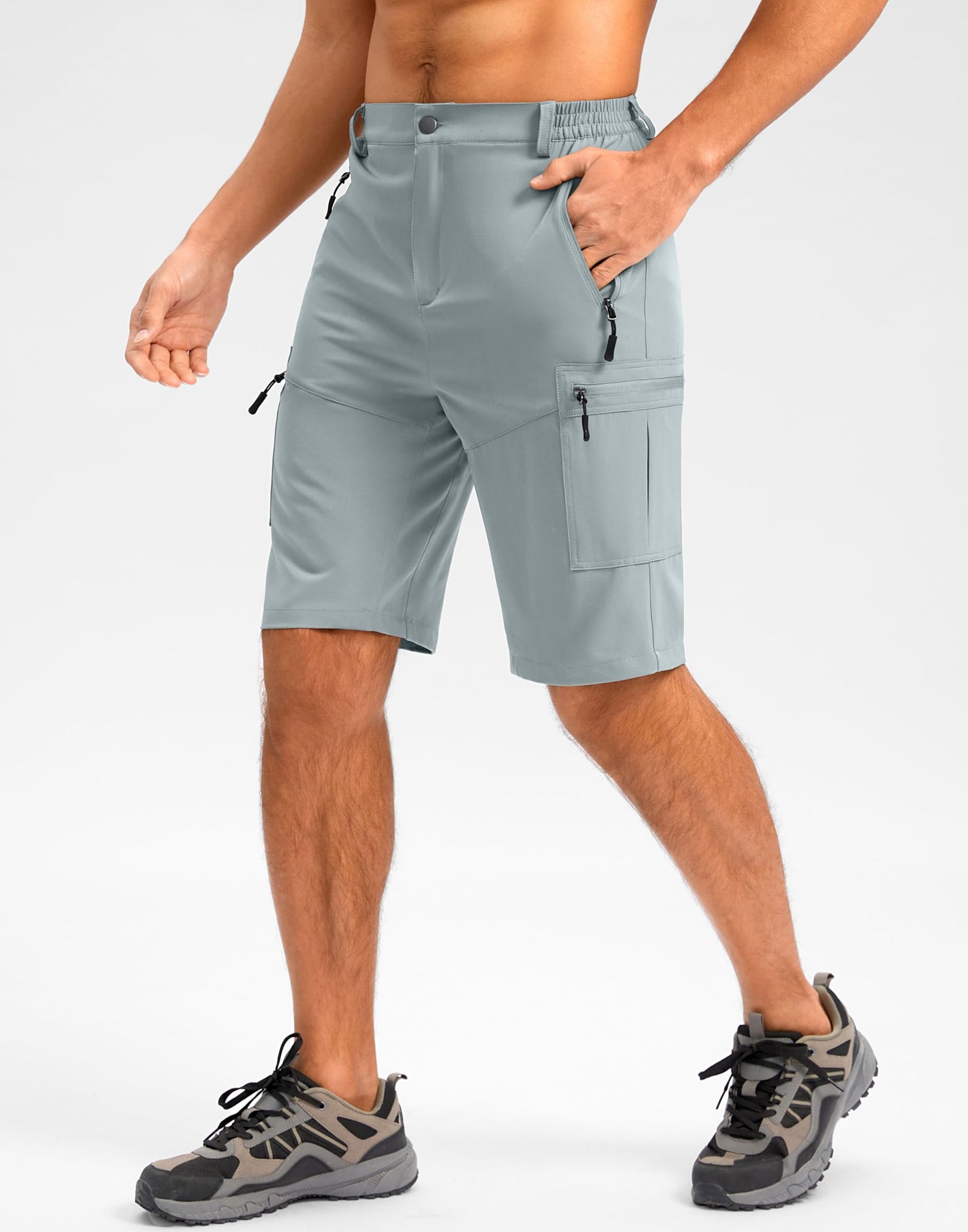 Pudolla Men's Hiking Shorts 11" Lightweight Cargo Work Shorts for Men Summer Travel Golf Casual Outdoor with 5 Pockets(Light Grey X-Large)
