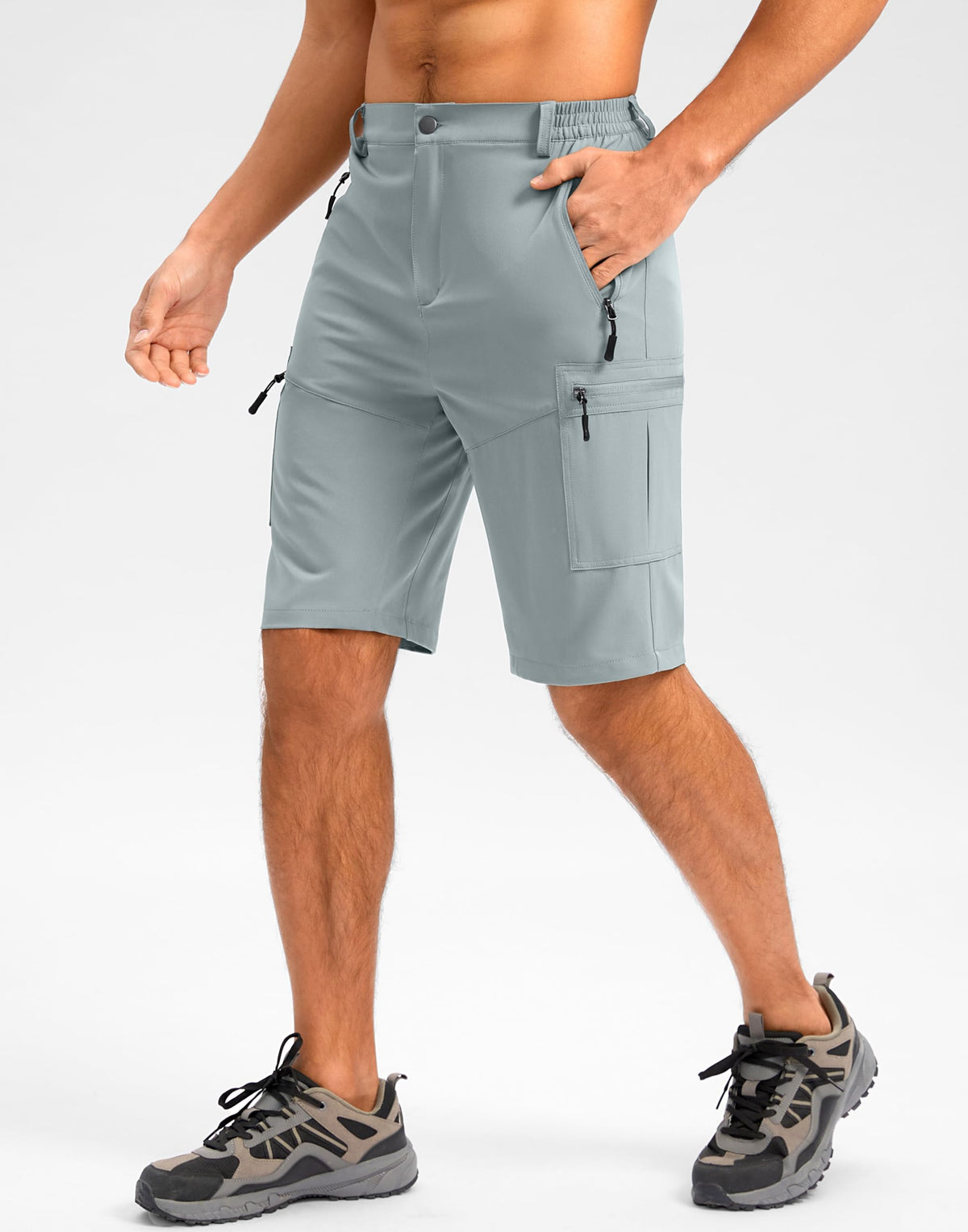 Pudolla Men's Hiking Shorts 11" Lightweight Cargo Work Shorts for Men Summer Travel Golf Casual Outdoor with 5 Pockets(Light Grey XX-Large)