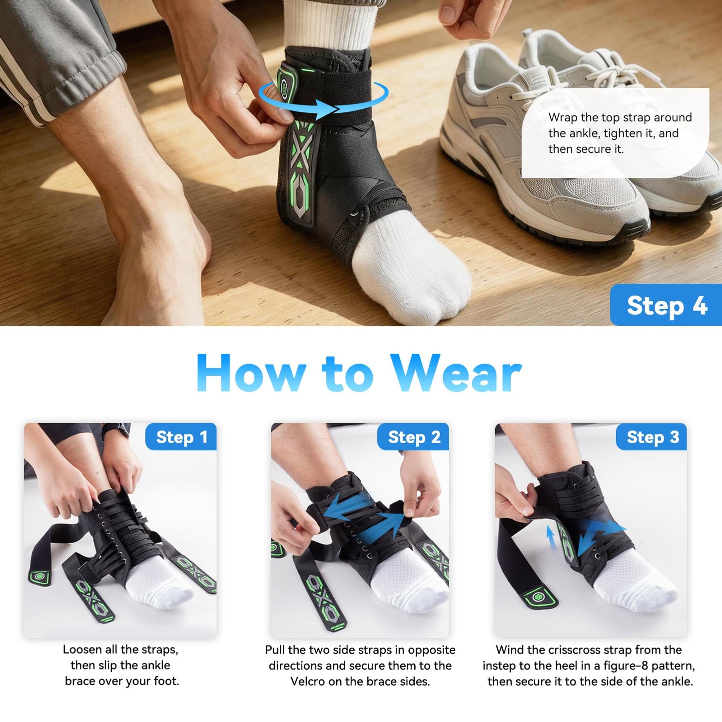 Upgraded Ankle Brace for Sprained Ankle [Stronger Support & Ultra Breathable] Ankle Support with Side Stabilizing Pads, Adjustable Quick Lace Up Ankle Stabilizer for Injury Recovery, Sports, Men&Women