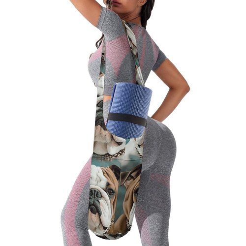 NWTRJ Funny English Bulldog Yoga Mat Bag Long Tote Yoga Bag with Large Side Pocket Yoga Mat Carrier Fit Most Size Mats
