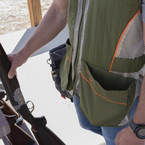 Allen Company Ace Shooting Range Vest with Moveable Shoulder Pad, Unisex - Shooting Apparel for Adults - Sizes M/L & XL - Olive/Tan