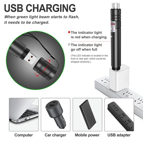 LETEAPII Green Beam Light Flashlight Long Range, USB Rechargeable Tactical Flashlights with Star Cap Adjustable Focus for TV/LED/LCD Screens, Presentations, Astronomy, Camping, Hiking, and Outdoor Use