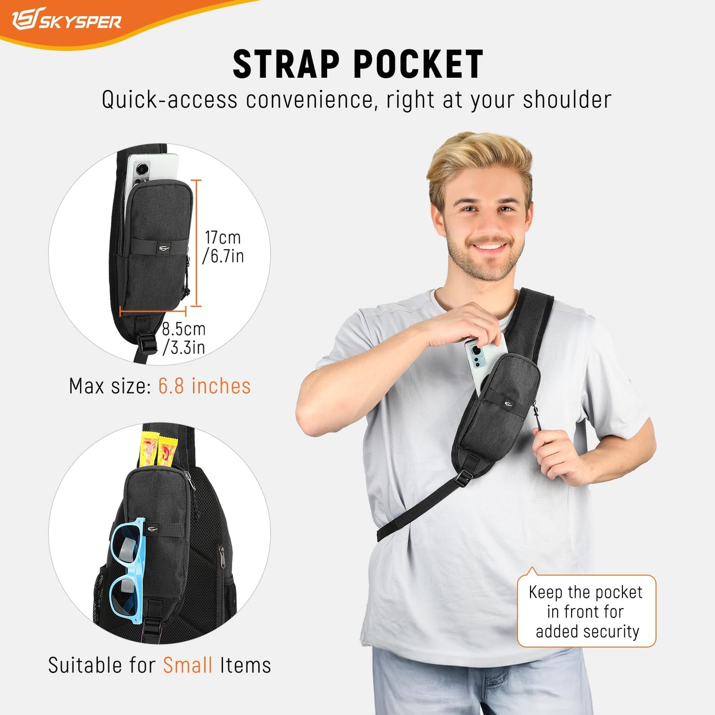 SKYSPER Sling Bag Anti Theft Crossbody Bag RFID Lightweight Travel Shoulder Chest Bag for Hiking Walking