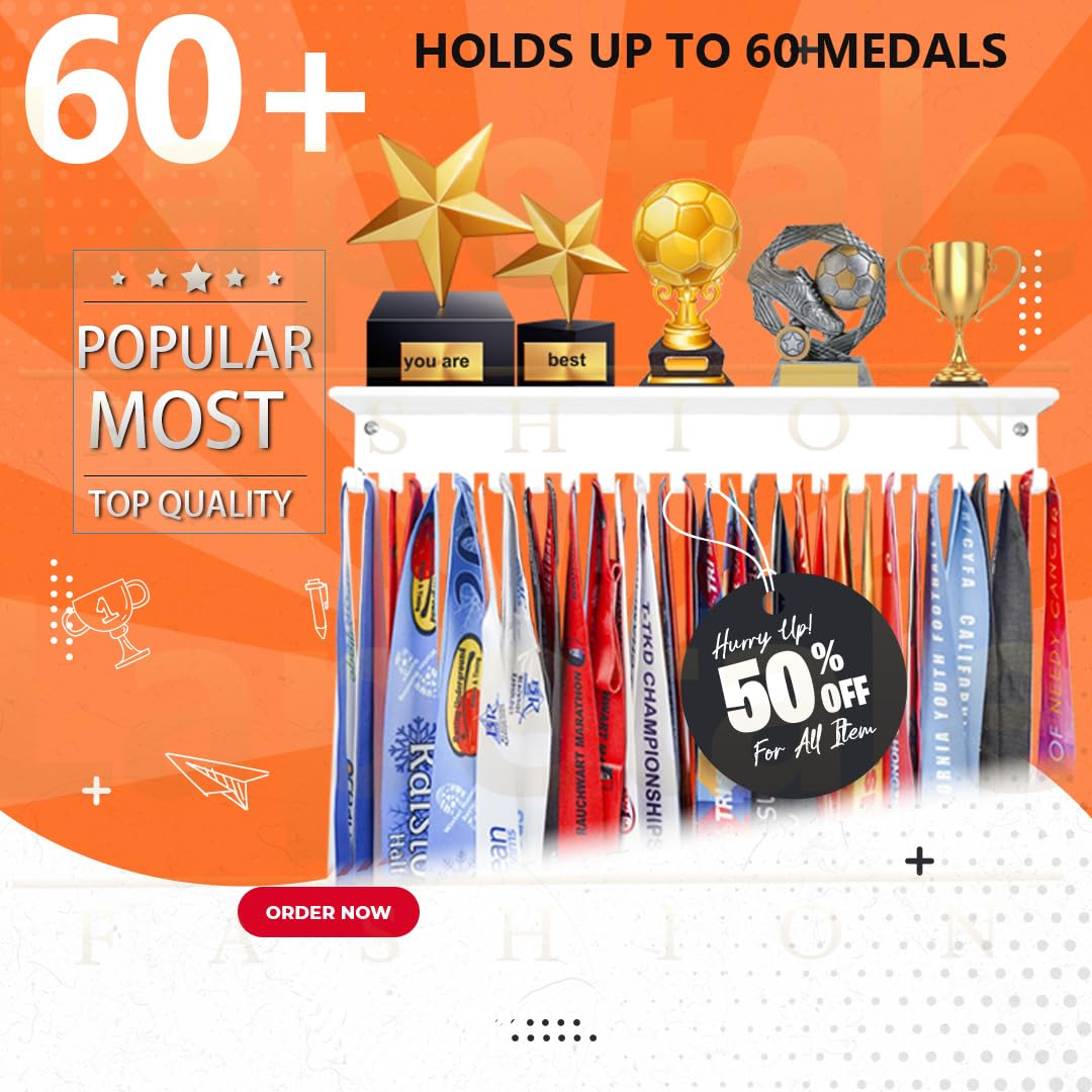 Lapetale Fashion Non-Slip Trophy Shelf - 16 Inch Medal Hanger Display for Wall with Upgraded Shelves for Trophies, Gymnastics, Soccer, Swim