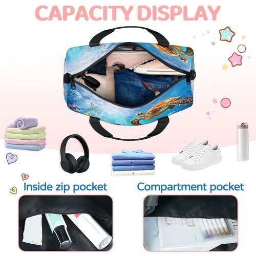 CNNINGYI Gym Bag for Women Men, Sea Turtle Travel Duffle Tote Bag, Waterproof Sports Tote Bags, Large Overnight Weekender Bags for Yoga Dance