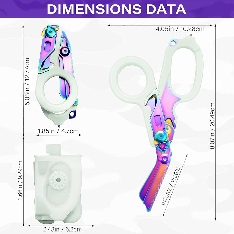6-in-1 Trauma Shears with Strap Cutter and Glass Breaker + Luminous Holster - LEEPENK (Variation: Luminous Colorful)