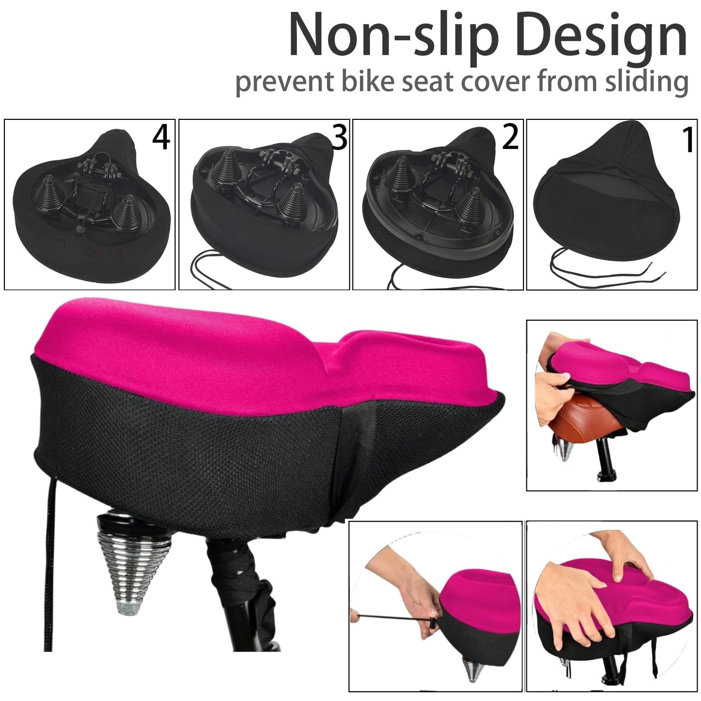 DAWAY C6 Large Comfy Cushioned Bicycle Seat Cover - Wide Gel & Memory Foam Padded Bike Saddle Cushion for Adults Youth Seniors, Fit for Peloton, Stationary Exercise, Cruiser, Mountain Road Bikes, Pink