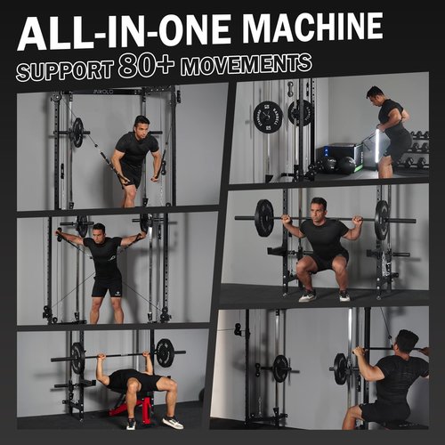 Mikolo Folding Squat Rack, Wall Mounted Power Rack with Cable Crossover Machine & LAT Pull Down, Functional Trainer with 5 Adjustable Function Modes, for Home Gym and Space Saving (Black)
