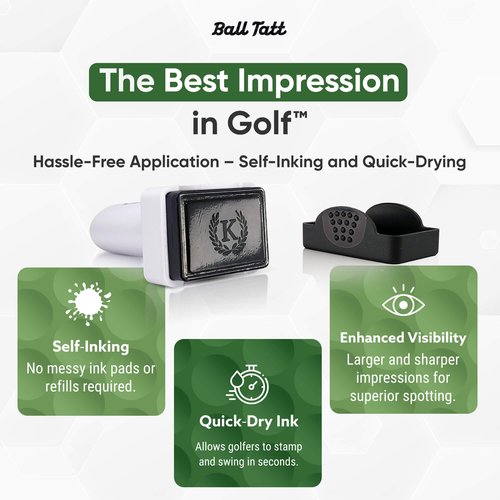Ball Tatt - Golf Ball Stamp - Self-Inking Marker - Quick-Dry Permanent Marking Tool, No Leaks or Refills, Reusable & Waterproof Golfing Stamper - Ideal Gift for Golfers, Dads, Retirement (K Monogram)