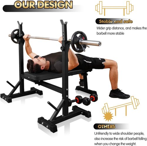 CANPA Bench Press, Olympic Weight Bench with Squat Rack Multi-Function Workout Bench Adjustable Barbell Rack Stand Strength Training Home Gym