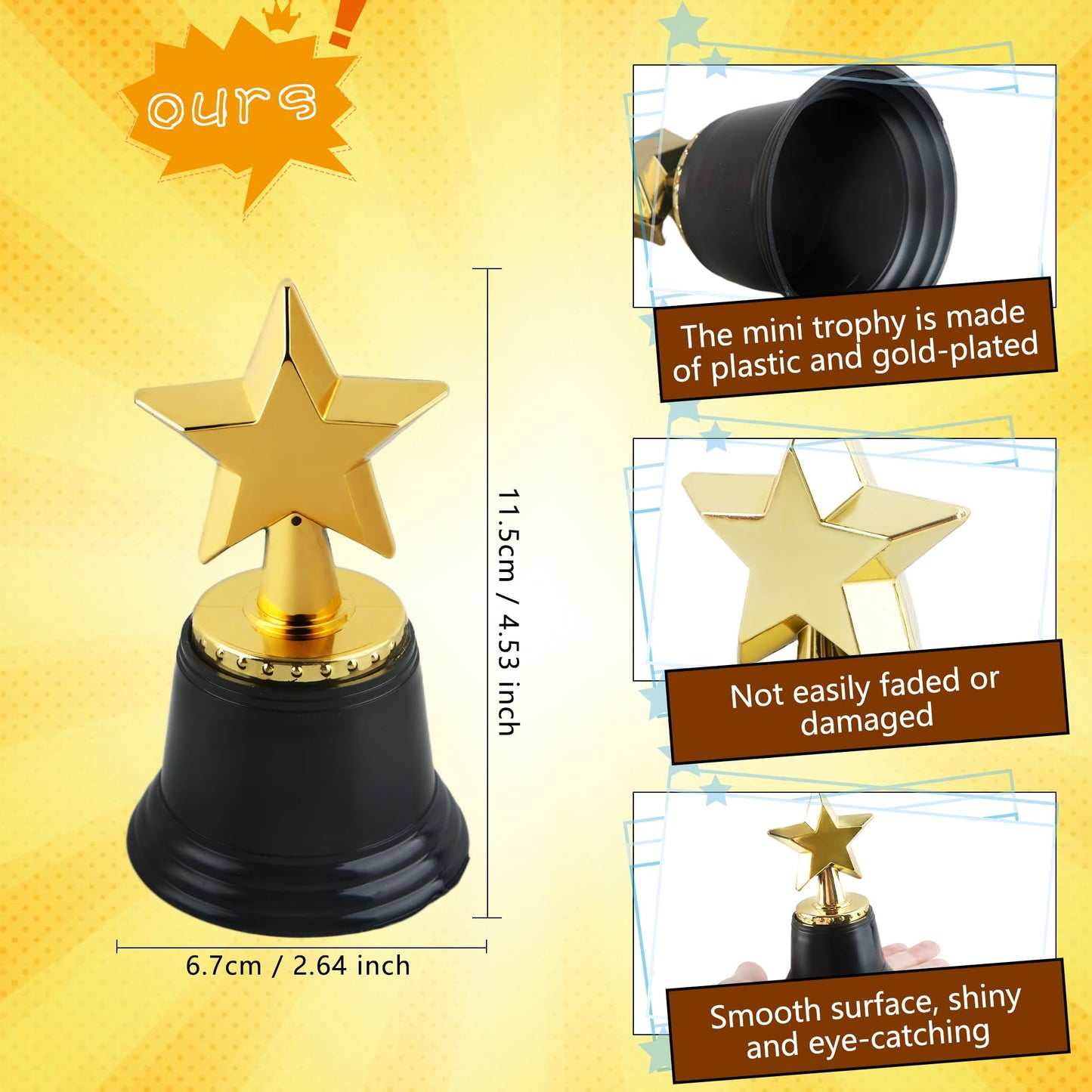 Cotiny 16 Pcs Mini Star Trophy Awards Plastic Small Gold Cups Trophy Bulk for Kids Sports Tournament Participation Rewards Competitions Winning Prizes