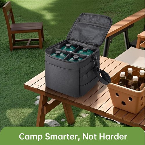 QYILUARE Heavy-Duty Water-Resistant 1 lb Propane Tank Carry Bag with Padding | 4 Cylinder Camping Gas Cylinder Storage Bag with Adjustable Strap, 3-Side Pockets & Detachable Dividers