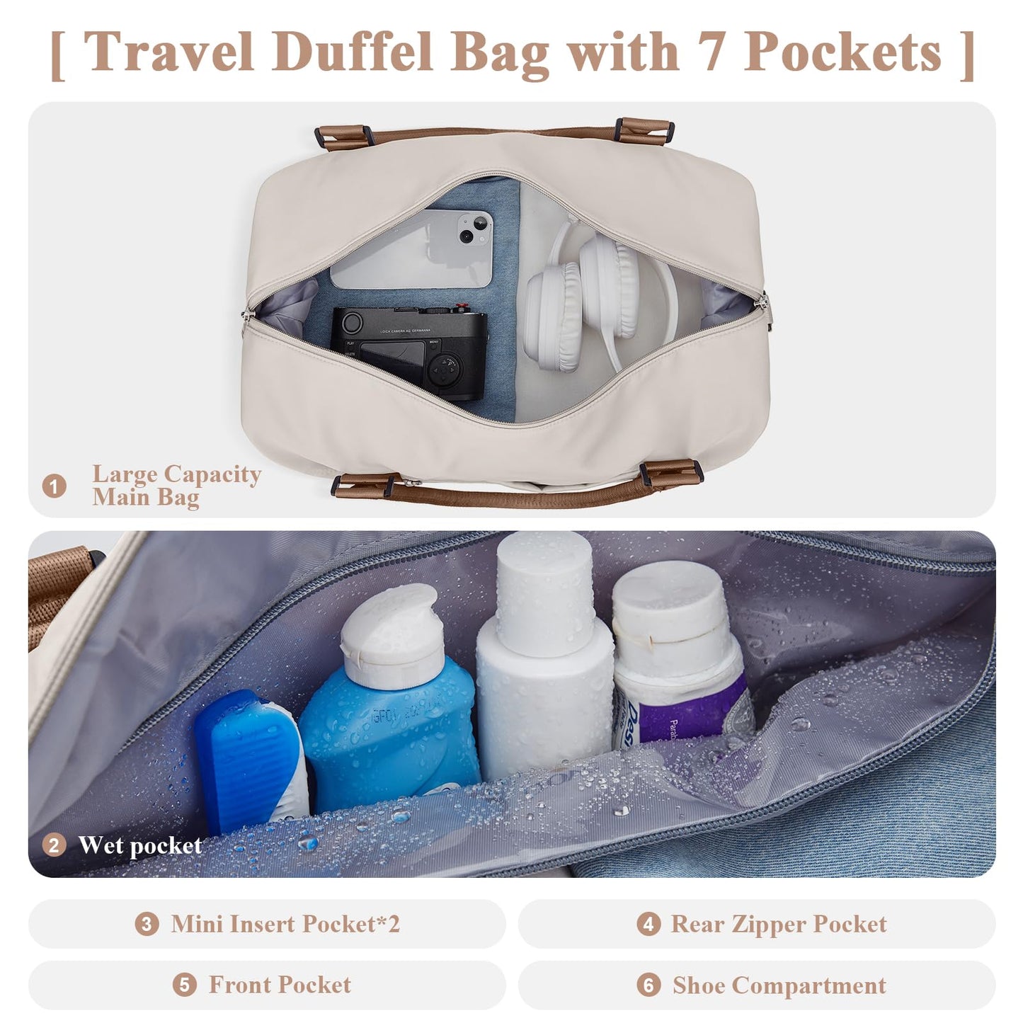 Travel Duffel Bag with Shoes Compartment, Weekender Bags for Women