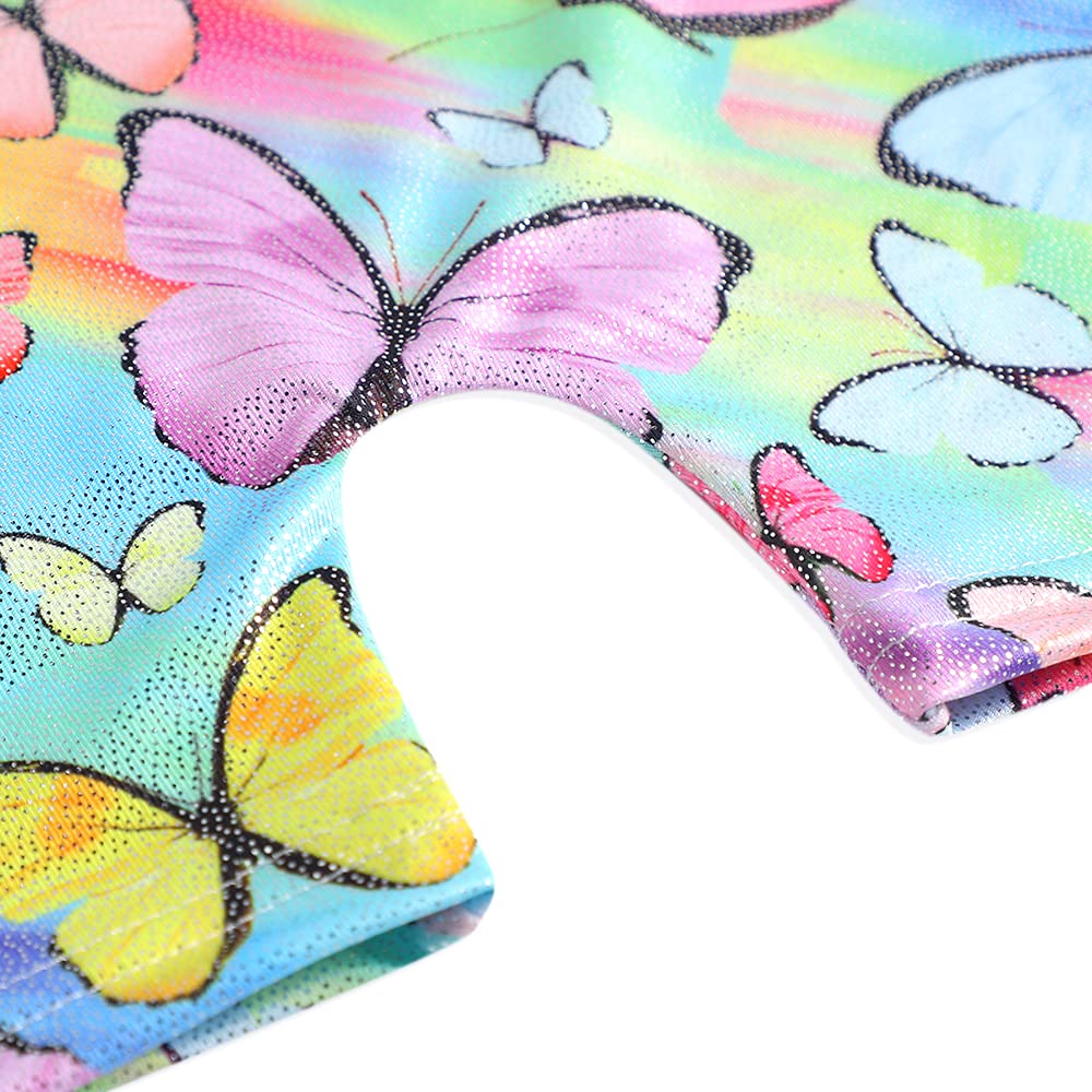 Leotards for Big kid Girls Gymnastics Unicorn Athletic Dance Wear Shiny Rainbow Blue Hotpink (Butterfly, 7-8 Years)