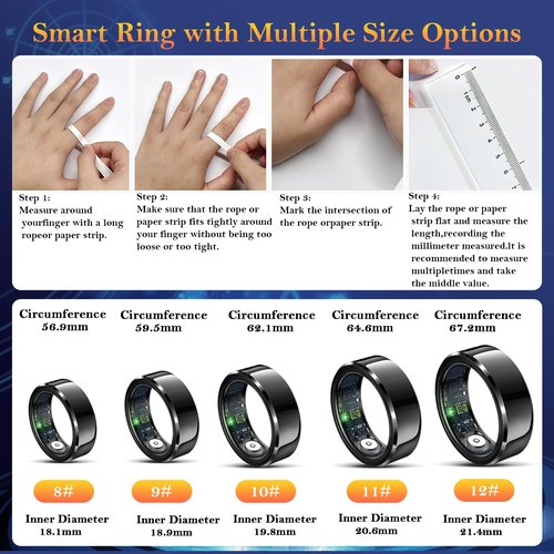 Delcast Smart Ring for Women Men-Wearable Fitness Tracker with Sleep Tracking Heart Rate Blood Oxygen Healthy Monitor Ring Activity Monitoring Steps Calories for Adult