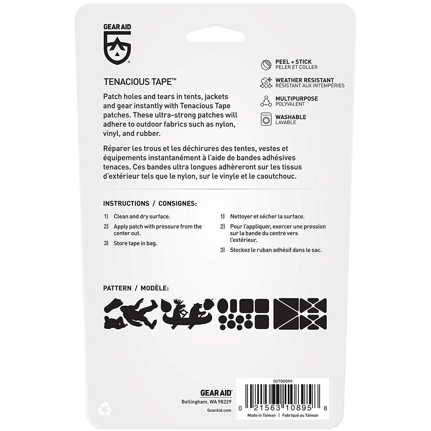 GEAR AID Tenacious Tape Repair Patches – Peel-and-Stick Nylon Gear Patches for Jackets, Tents, Sleeping Bags, Backpacks, and Outdoor Gear – Fix Rips, Tears, and Holes, Outdoors, 3”x20”