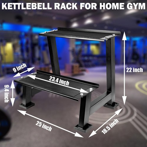 AUXHDK Kettlebell Storage Rack with Anti-Slip Pads, 2-Tier Weight Racks, Kettlebell Stand, Dumbbell and Kettlebell Rack for Home Gym Use